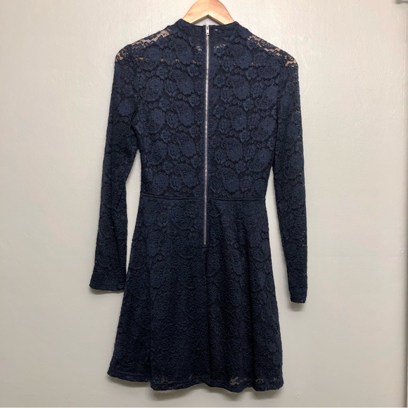 Lulu’s “Give it a Glance” Navy Lacy Mockneck Dress - Picture 3 of 9